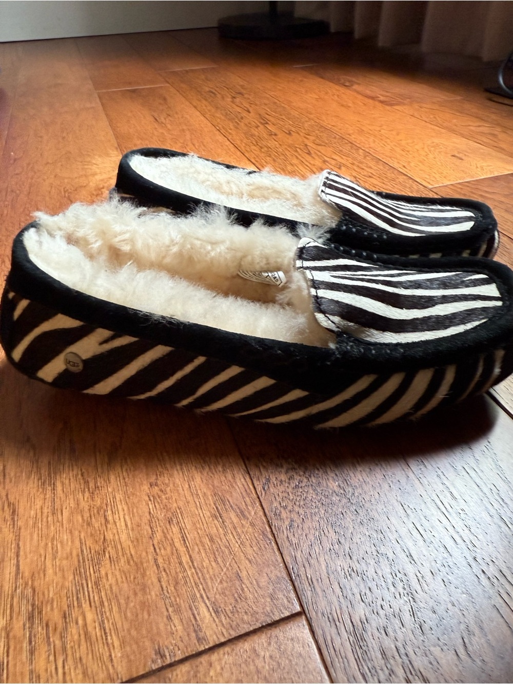 Ugg Zebra Print Fuzzy Lined Moccasin Slippers - Picture 2 of 9